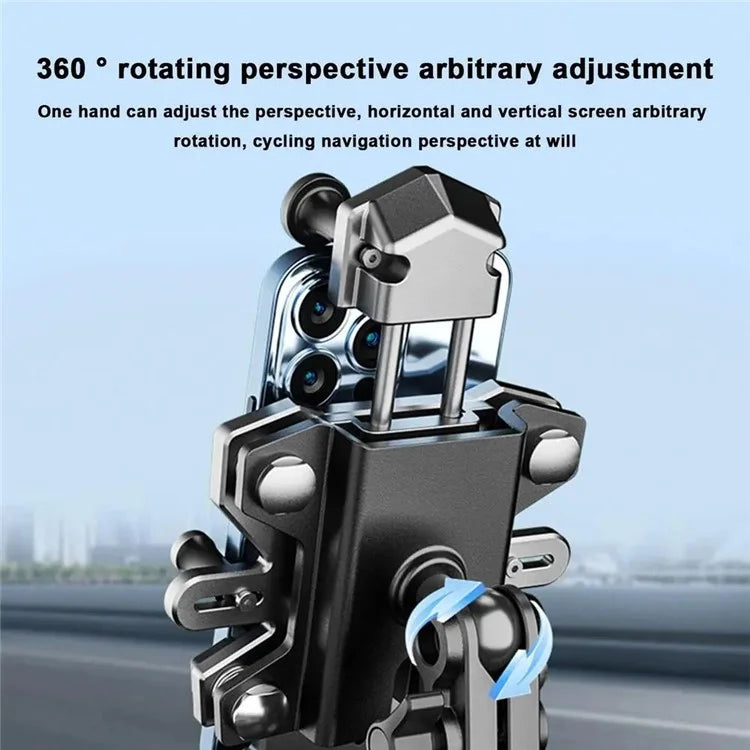 QXB-01 Motorcycle Mobile Phone Holder Aluminum Alloy E-Bike Handlebar Shockproof Phone Mount for Outdoor Riding