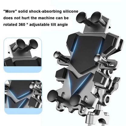 QXB-01 Motorcycle Mobile Phone Holder Aluminum Alloy E-Bike Handlebar Shockproof Phone Mount for Outdoor Riding