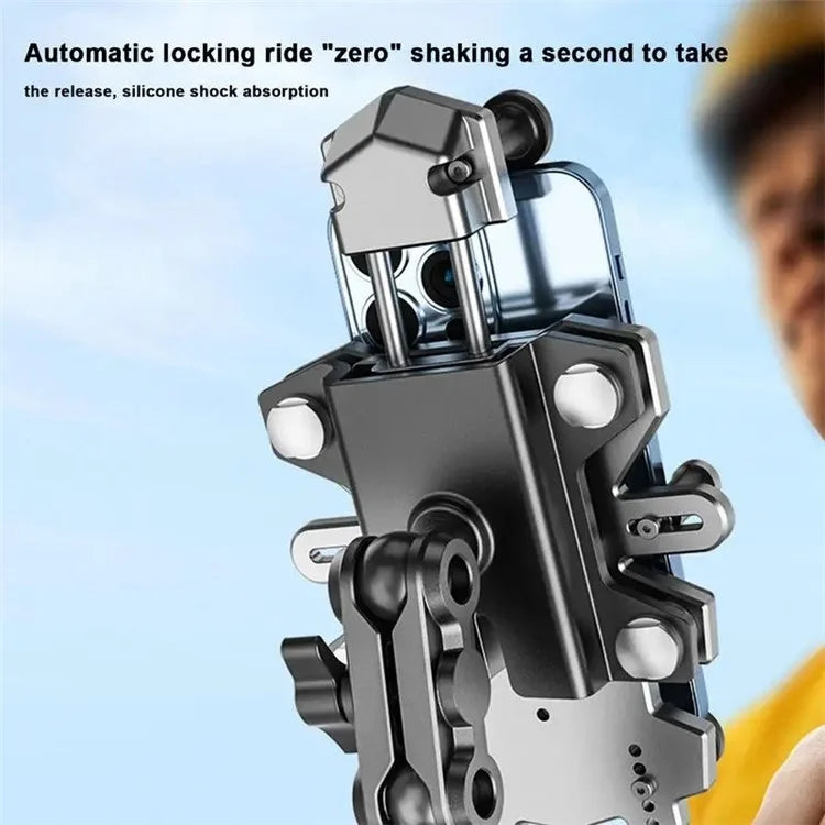 QXB-01 Motorcycle Mobile Phone Holder Aluminum Alloy E-Bike Handlebar Shockproof Phone Mount for Outdoor Riding