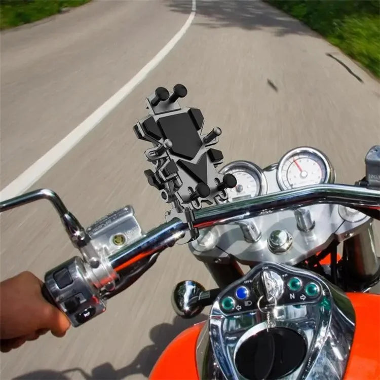QXB-01 Motorcycle Mobile Phone Holder Aluminum Alloy E-Bike Handlebar Shockproof Phone Mount for Outdoor Riding