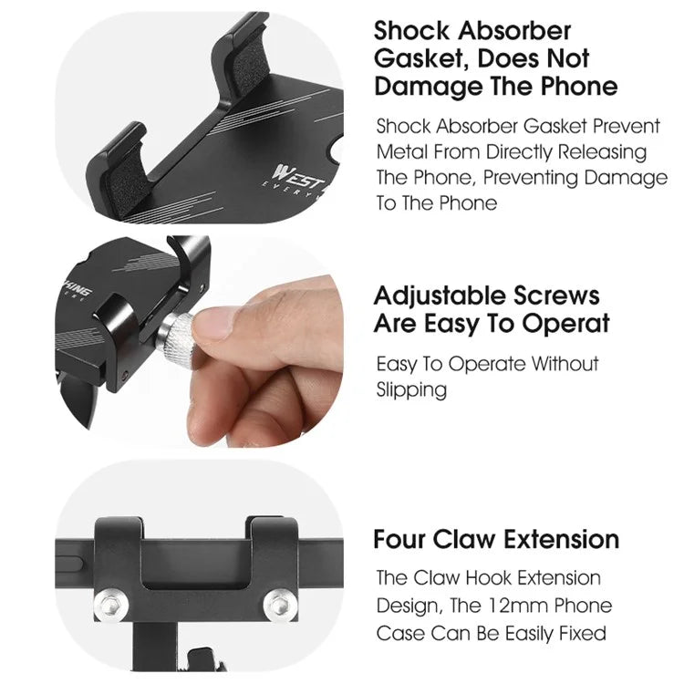 WEST BIKING YP0715068 Bike Handlebar Phone Holder Aluminum Alloy Cycling Phone Bracket