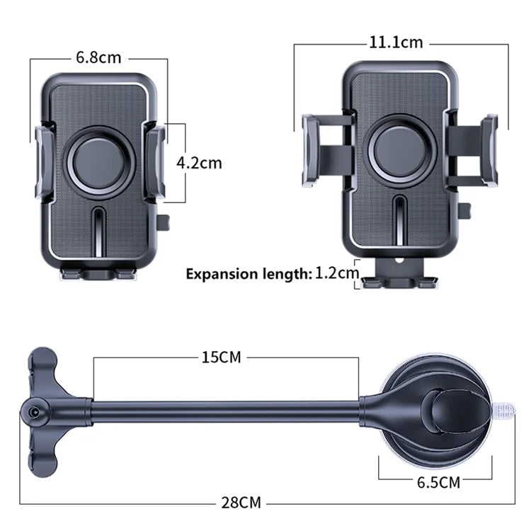 D55+RG Car Dashboard  /  Windshield Mount Long Arm Suction Cup Base Phone Holder Bracket