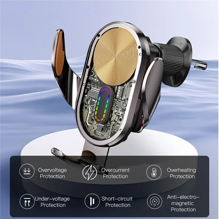 ESSAGER Music Pickup Lighting Car Phone Holder Wireless Charger with Hook+Suction Cup Bottom