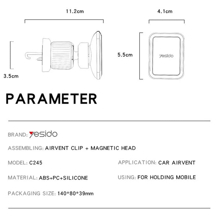 YESIDO C245 Hook Type Magnetic Mobile Phone Holder Bracket for Car Air Outlet