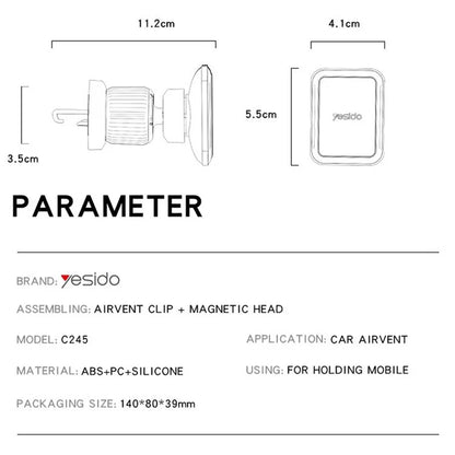 YESIDO C245 Hook Type Magnetic Mobile Phone Holder Bracket for Car Air Outlet