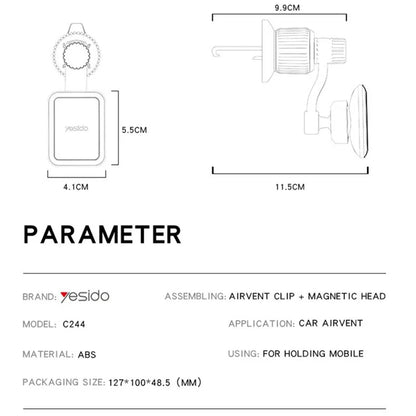 YESIDO C244 Car Air Vent Phone Mount Rotation Magnetic Absorption Cellphone Holder Bracket