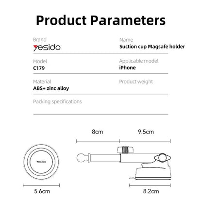YESIDO C179 Suction Cup Bottom Car Strong Magnetic Mount Zinc Alloy Cell Phone Holder Bracket