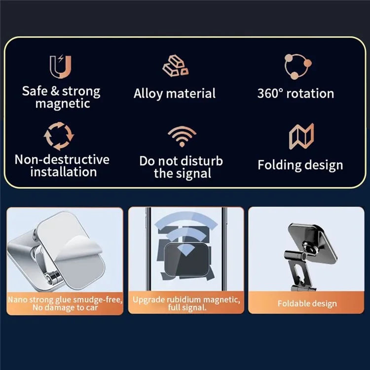 JMARY MH-82 Car Dashboard Mount Magnetic Phone Holder Zinc Alloy Foldable Cellphone Stand