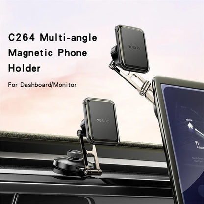 YESIDO C264 Dual Shaft Car Dashboard Monitor Mount Magnetic Phone Holder Adjustable Cellphone Stand