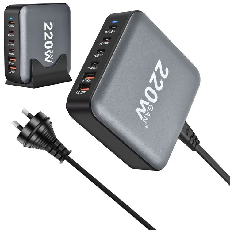YMS-666 220W 4 Type-C + 2 USB High Power Fast Charging GaN Desktop Charger