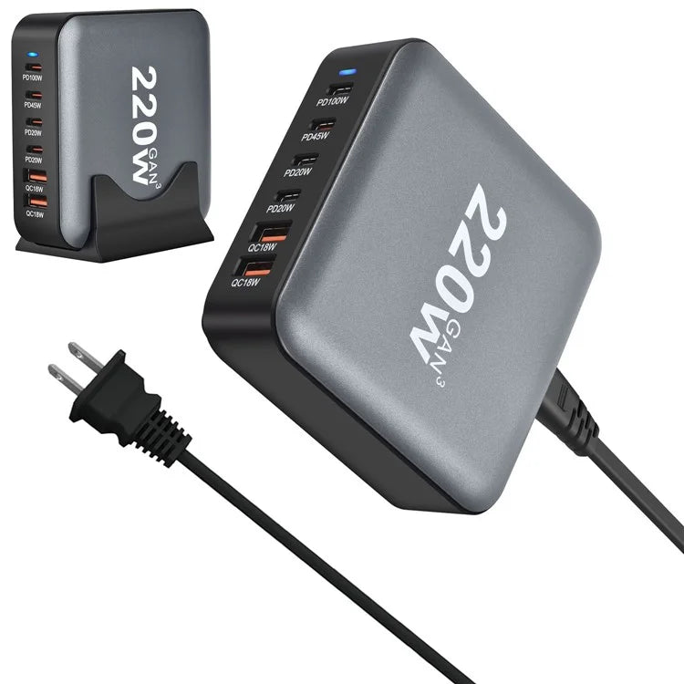 YMS-666 220W 4 Type-C + 2 USB High Power Fast Charging GaN Desktop Charger
