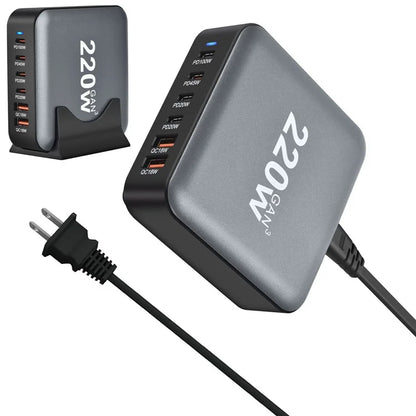 YMS-666 220W 4 Type-C + 2 USB High Power Fast Charging GaN Desktop Charger