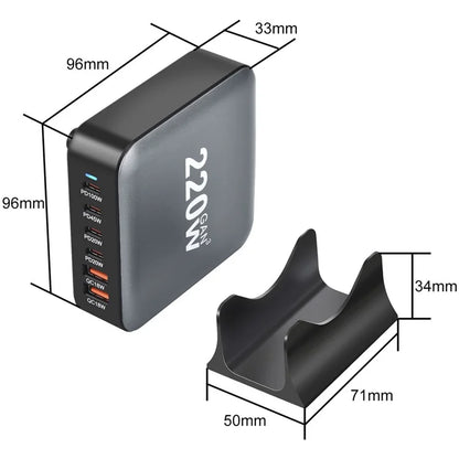 YMS-666 220W 4 Type-C + 2 USB High Power Fast Charging GaN Desktop Charger