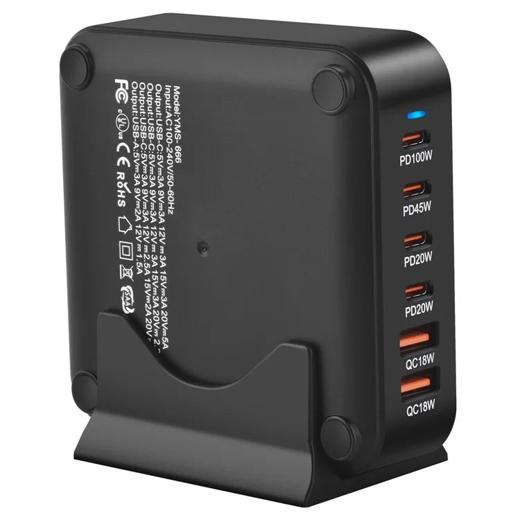 YMS-666 220W 4 Type-C + 2 USB High Power Fast Charging GaN Desktop Charger