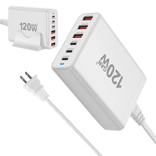 YMX-538 PD 65W GaN Desktop Charger 3 USB+3 Type-C Charging Station