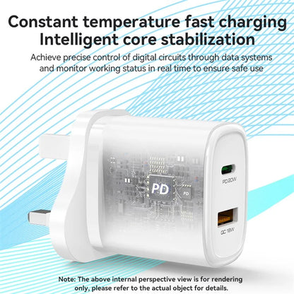 YESIDO YC49 Wall Charger UK Plug 20W USB+Type-C Charging Adapter with Type-C Cable