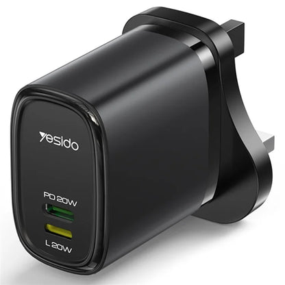 YESIDO YC43 20W Wall Charger Type-C + 8-Pin Phone Charging Adapter with Cable, UK Plug