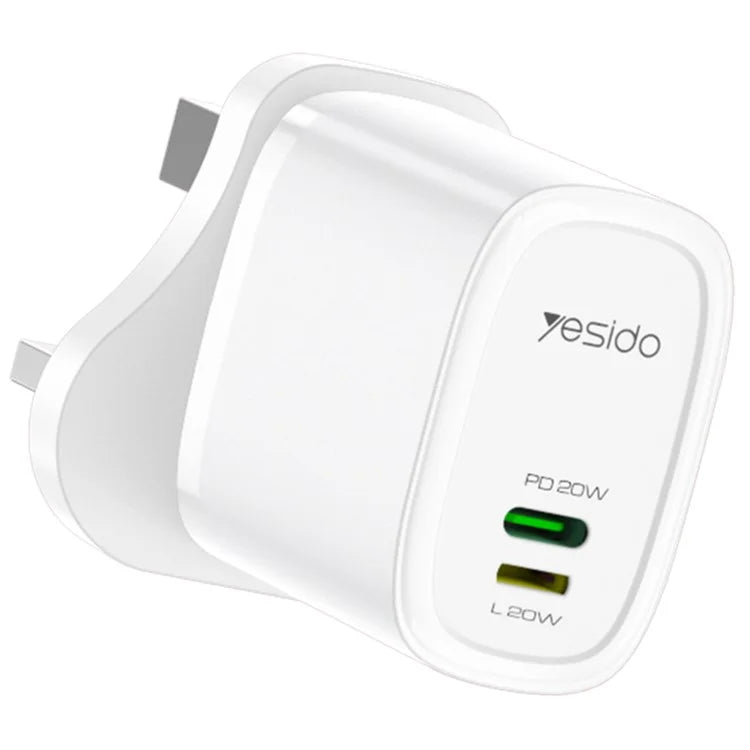 YESIDO YC43 20W Wall Charger Type-C + 8-Pin Phone Charging Adapter with Cable, UK Plug