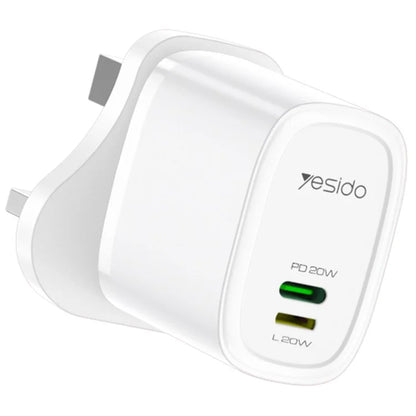 YESIDO YC43 20W Wall Charger Type-C + 8-Pin Phone Charging Adapter with Cable, UK Plug