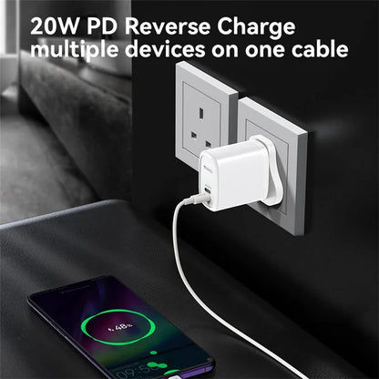 YESIDO YC43 20W Wall Charger Type-C + 8-Pin Phone Charging Adapter with Cable, UK Plug