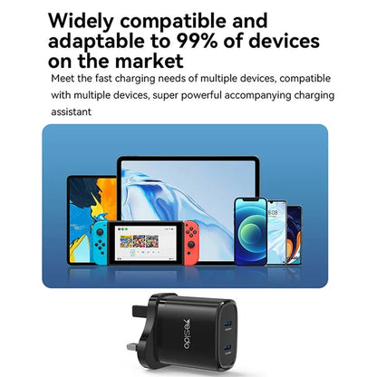 YESIDO YC55 20W Wall Charger UK Plug Charging Adapter with Type-C Cable