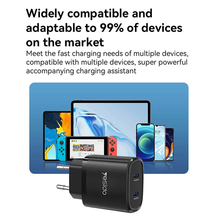YESIDO YC56 20W EU Plug Wall Charger Adapter with Type-C Cable