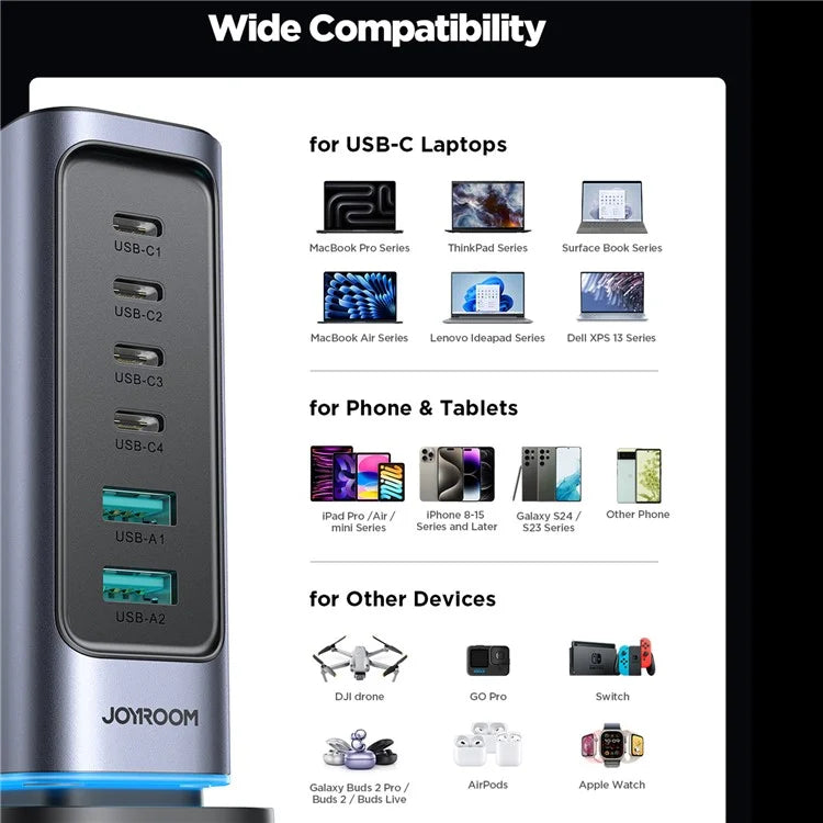 JOYROOM TCM02 65W USB Charger Block 6-Port GaN Desktop Phone Charger