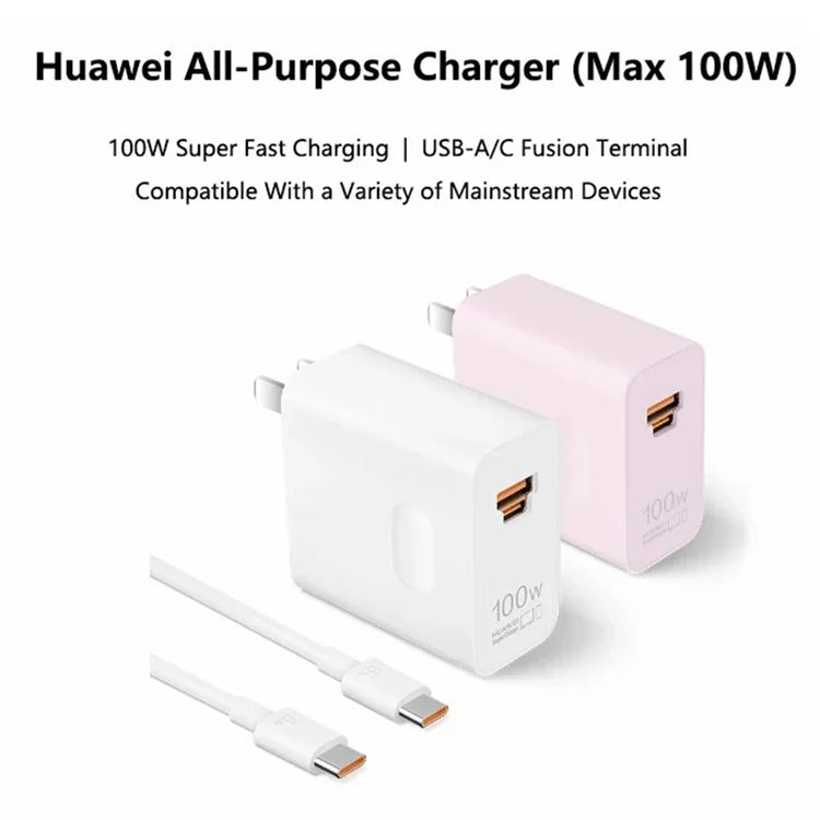 HUAWEI HW-200500C02 100W High Power Adapter USB-A + Type-C CN Plug Wall Charger with Cable