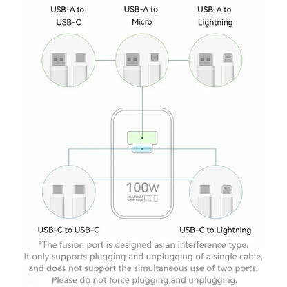 HUAWEI HW-200500C02 100W High Power Adapter USB-A + Type-C CN Plug Wall Charger with Cable