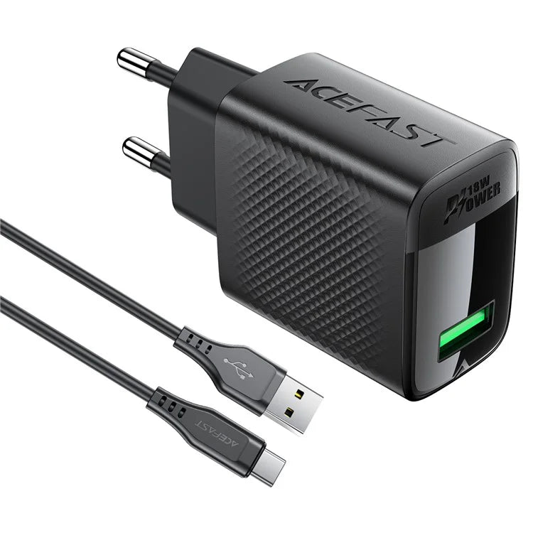 ACEFAST A90 GaN Wall Charger QC 18W Single USB-A Power Adapter with Type-C Cable