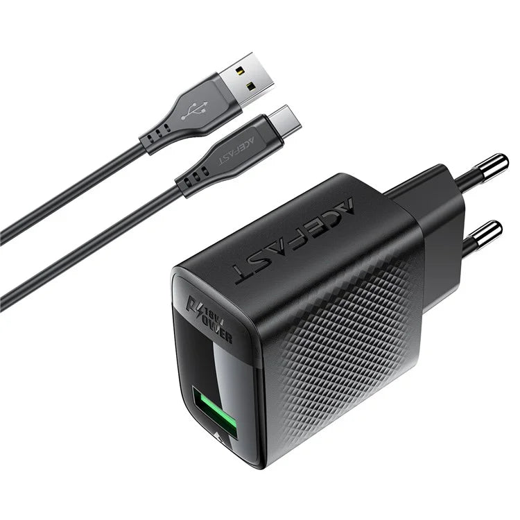 ACEFAST A90 GaN Wall Charger QC 18W Single USB-A Power Adapter with Type-C Cable