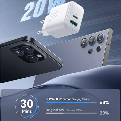 JOYROOM JR-TCF21 20W Fast Charger Type-C + USB-A Dual Port Power Adapter