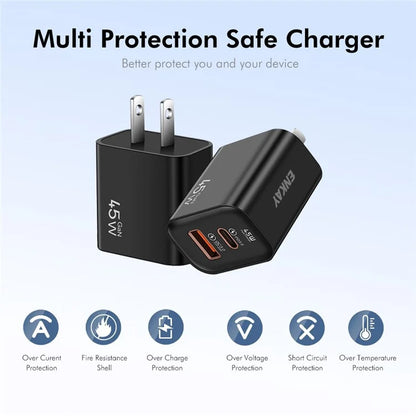 ENKAY ENK-FC001 45W USB-A + Type-C Dual Port Wall Charger Power Adapter
