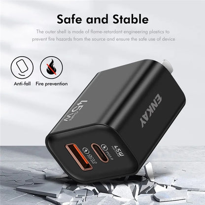 ENKAY ENK-FC001 45W USB-A + Type-C Dual Port Wall Charger Power Adapter