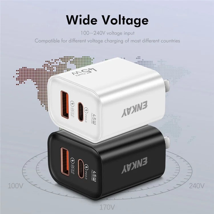 ENKAY ENK-FC001 45W USB-A + Type-C Dual Port Wall Charger Power Adapter