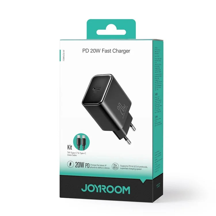 JOYROOM JR-TCF06 EU Plug PD 20W Fast Charging Power Adapter + 1m Type-C Cable for iPhone 16-15 Series