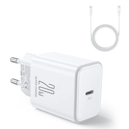 JOYROOM JR-TCF06 EU Plug PD 20W Fast Charging Power Adapter + 1m Type-C Cable for iPhone 16-15 Series