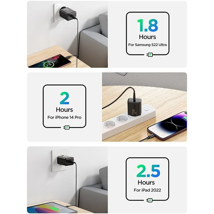 JOYROOM JR-TCF06 EU Plug PD 20W Fast Charging Power Adapter + 1m Type-C Cable for iPhone 16-15 Series