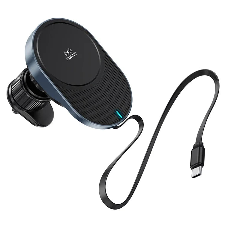 XUNDD XDCH-076 15W Car Phone Holder Wireless Charger with Retractable Cable