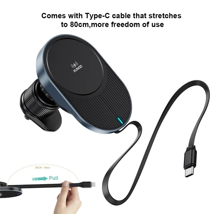 XUNDD XDCH-076 15W Car Phone Holder Wireless Charger with Retractable Cable