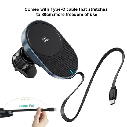 XUNDD XDCH-076 15W Car Phone Holder Wireless Charger with Retractable Cable