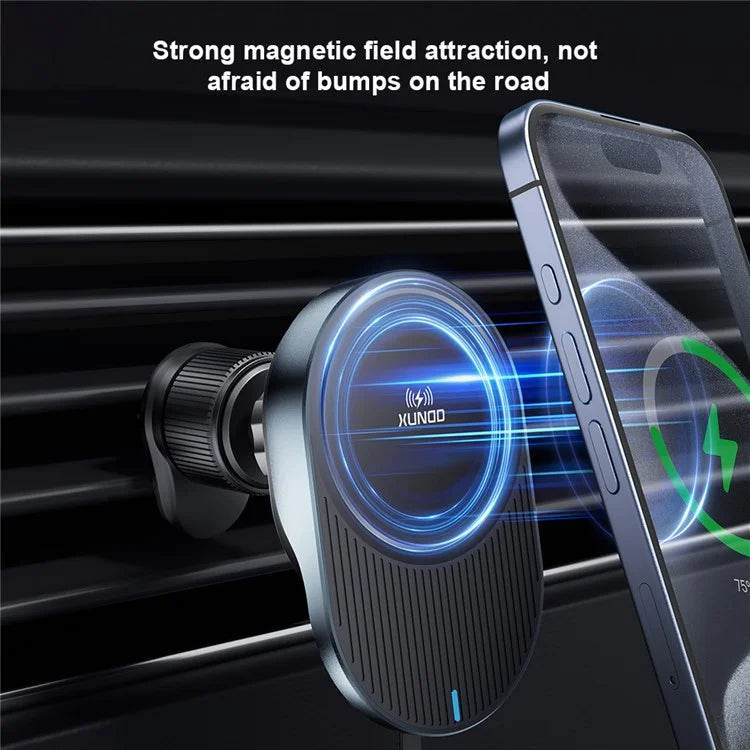 XUNDD XDCH-076 15W Car Phone Holder Wireless Charger with Retractable Cable
