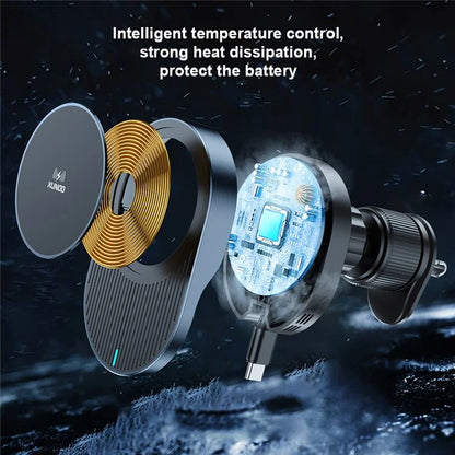 XUNDD XDCH-076 15W Car Phone Holder Wireless Charger with Retractable Cable