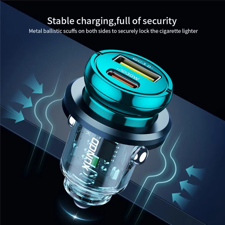 XUNDD XDCH-079 Car Charger Pull Tab PD 30W + QC3.0 Cigarette Lighter Adapter with Indicator Light