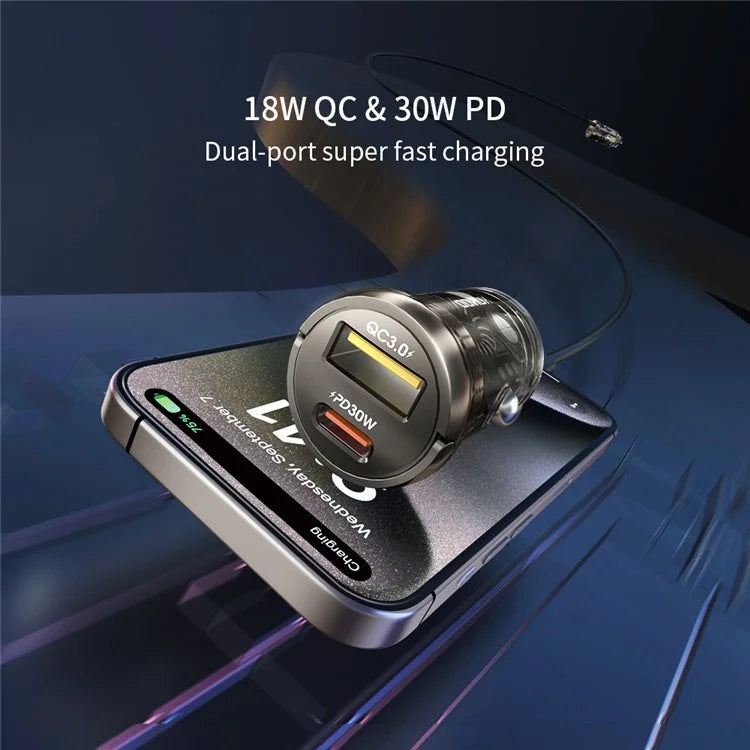 XUNDD XDCH-079 Car Charger Pull Tab PD 30W + QC3.0 Cigarette Lighter Adapter with Indicator Light