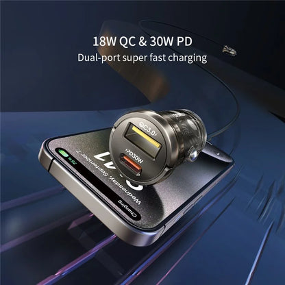 XUNDD XDCH-079 Car Charger Pull Tab PD 30W + QC3.0 Cigarette Lighter Adapter with Indicator Light