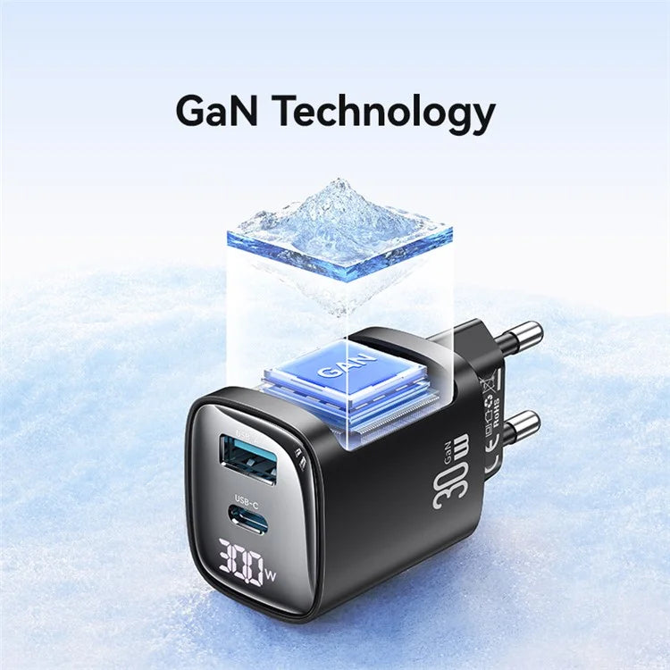 USAMS CC229 30W GaN Adapter USB-C+USB-C Dual Port Charger Block Real-Time Digital Display, EU Plug