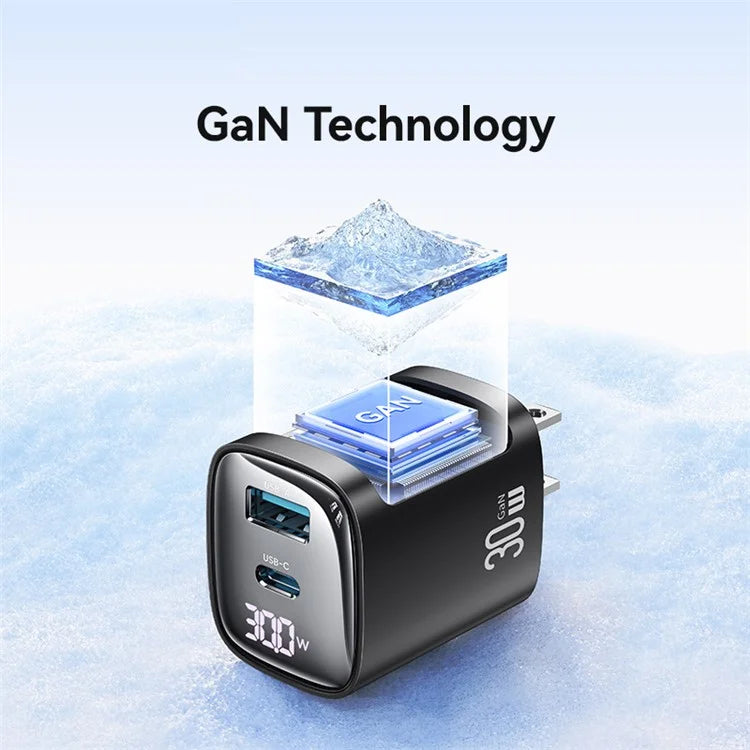 USAMS CC230 30W Fast Charging GaN Adapter USB-C+USB-C Dual Port Wall Charger Power Display, US Plug