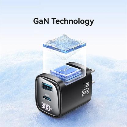 USAMS CC230 30W Fast Charging GaN Adapter USB-C+USB-C Dual Port Wall Charger Power Display, US Plug