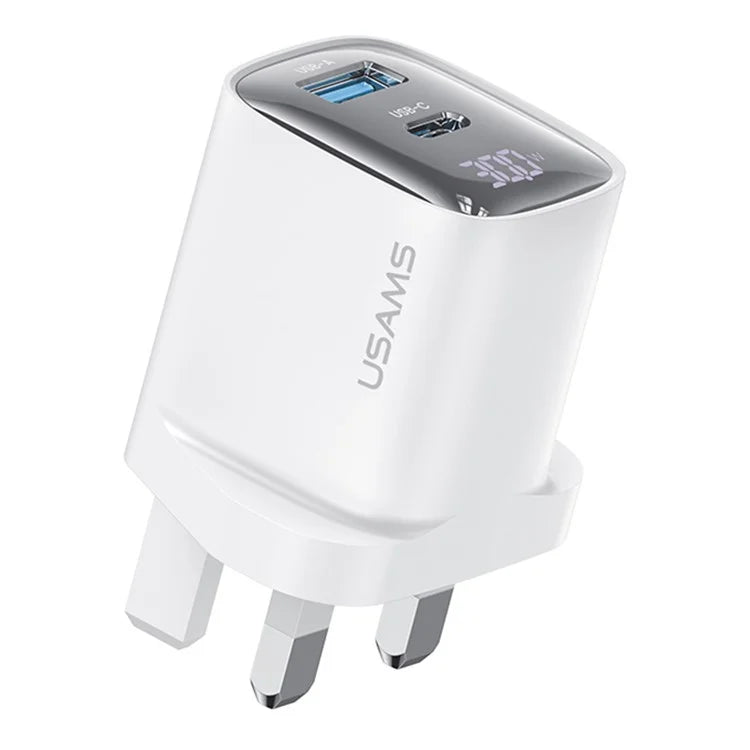 USAMS CC231 30W GaN Adapter Dual Port Fast Wall Charger Power Display, UK Plug